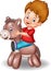 Cartoon child boy riding a toy donkey