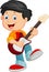 Cartoon child play a guitar