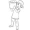 Cartoon child shouldering a bucket of oranges