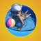 Cartoon child swimming in the pool with a ball