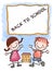 Cartoon children line drawing and banner and back to school white background