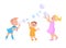 Cartoon children play with soap bubbles