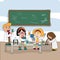 Cartoon children are studying and working in the laboratory, create by vector