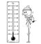 Cartoon of Chilled Man Looking at Big Celsius Thermometer Showing Low Temperature