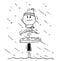 Cartoon of Chilled Man or Tourist Standing in Water in Cold Weather Out of Season