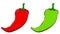 Cartoon chilli pepper. Paprika red and green, vector illustration isolated on white
