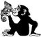 Cartoon chimp holding a chameleon black and white