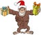 Cartoon chimpanzee animal character with gift on Christmas time