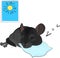 Cartoon chinchilla sleep on blue pillow. on white