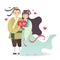 Cartoon chinese couples holding heart shape