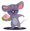 Cartoon chinese mouse holding flower vector illustration