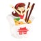 Cartoon Chinese Takeout Box With Noodle And Girl