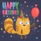 Cartoon chipmunk holding red balloon. Happy birthday postcard vector illustration. Holiday invitation for print or decoration.