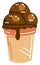 Cartoon chocolate ice cream in a cup with sprinkles. Delicious melting scoop of ice cream vector illustration