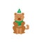 Cartoon chow chow dog wearing green Christmas hat and scarf
