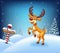 Cartoon Christmas background with happy deer