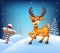 Cartoon Christmas background with happy deer