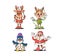 Cartoon Christmas Characters In A Charming Retro Style, Festive Scene Unfolds With A Whimsical Deer, Cheerful Elf