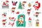 Cartoon christmas characters wearing medical masks. Santa, elves and animals in protect mask, antiviral protective