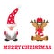 Cartoon christmas dwarf and Ñhristmas deer and christmas text