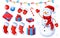 Cartoon Christmas and New Year paint collection. Set of Christmas icons. illustration on white background.