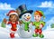 Cartoon Christmas Snowman and Elf Santas Helpers