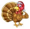 Cartoon Christmas Turkey Bird in Santa Hat