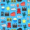 Cartoon Cinema Color Element Background Pattern on a Blue. Vector