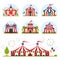 Cartoon circus tent with stripes and flags isolated. Ideal for carnival signs