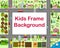 Cartoon city frame with houses, garden, fields, sea, attraction, and roads. City map.