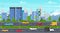 Cartoon City Panorama Highway. Vector