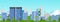 Cartoon City Panorama Summer Outdoor Scene. Vector