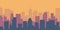 Cartoon cityscape. Empty flat city silhouette. Daytime urban skyline. Vector panoramic urban landscape