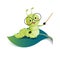 Cartoon clever caterpillar teacher wearing glasses and holding pointer