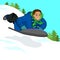 Cartoon Clip Art Children Child Boy Sledding on Hill Winter Scene School