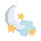 Cartoon cloud half moon stars image isolated icon design