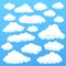 Cartoon clouds isolated on blue sky panorama collection. Cloudscape in blue sky, white cloud illustration