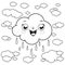 Cartoon clouds raining. Vector black and white coloring page