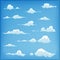 Cartoon Clouds Set On Blue Sky Background