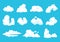 Cartoon clouds. Sky atmosphere blue heaven 2D vintage fluffy symbol clean flat shape cloudy graphic. Vector cartoons set