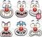 Cartoon clown face with different expressions