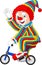 Cartoon clown riding bicycle