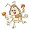Cartoon cockroach carrying musical instruments playing and dancing, doodle icon image