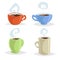 Cartoon coffee mugs or cup set. Collection of trendy design colorful coffee icons. Best for cafe and reastaurant menu.