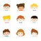 Cartoon collection of little children portraits holding empty white board vector.