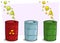 Cartoon coloful barrels with yellow radiation sign