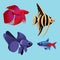 Cartoon Color Aquarium Fish Icon Set. Vector