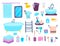 Cartoon Color Bathroom Elements Icons Set. Vector