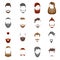 Cartoon Color Bearded Man Haircut Icon Set. Vector