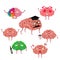 Cartoon Color Brain Emotions Icons Set. Vector